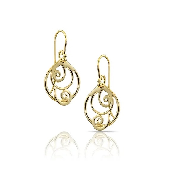 14k Gold Double Swirl Wide Teardrop Earrings B-13