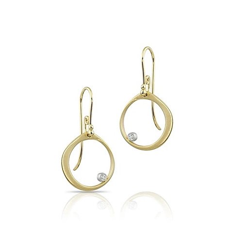 14k Gold Crescent Moon Circle Earring with Diamond DD-1sm