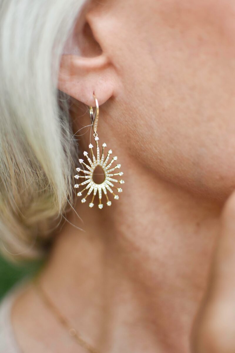 Diamond Starburst Earrings in 14k Yellow Gold