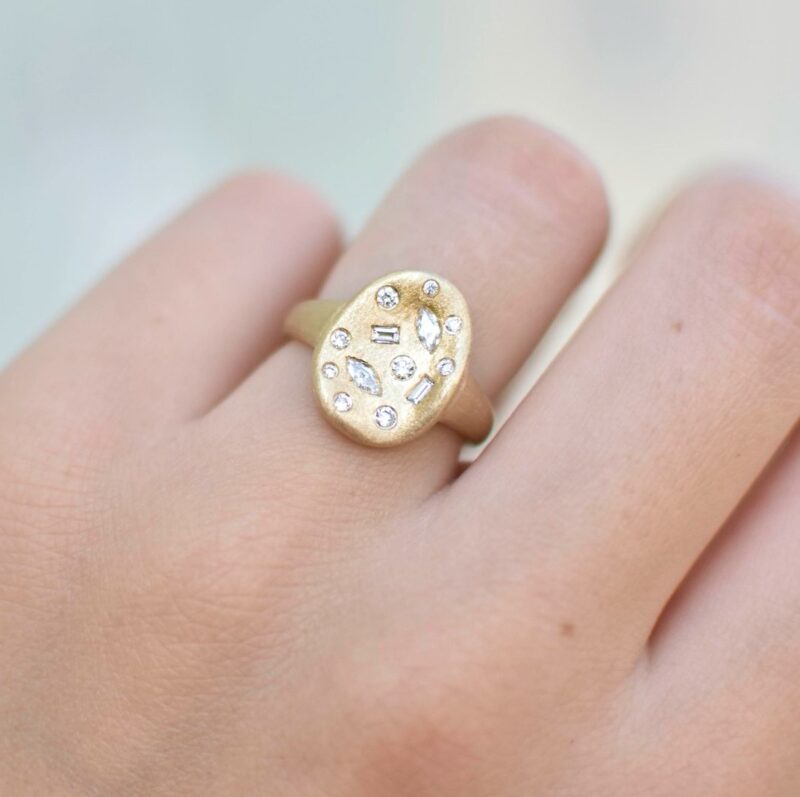 Scattered Diamond Cluster Ring in 14k Yellow Gold
