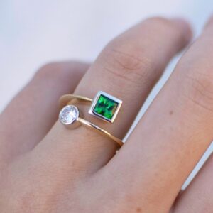 Tsavorite Garnet LG Diamond Bypass Ring in 14k Gold