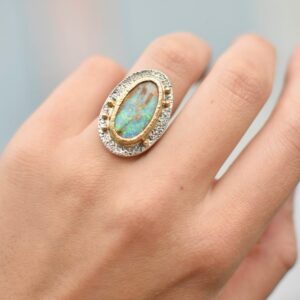 Mixed Metal Boulder Opal Ring