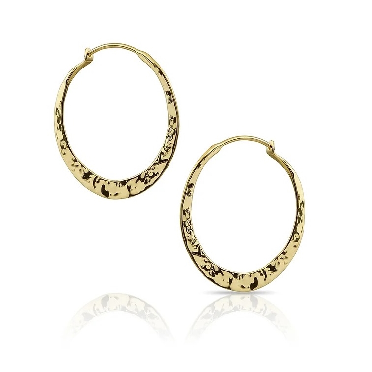 Hand-Forged 14K Yellow Gold Round Hoop Earrings- Dapped Finish E-1 DAP