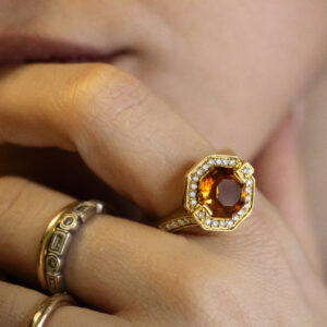 â’º Citrine & Diamond Halo Ring