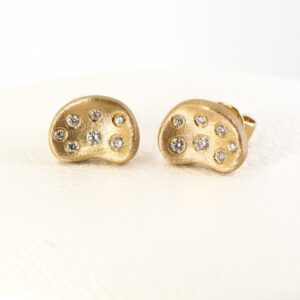 14k Yellow Gold Diamond "Bean" Stud Earrings