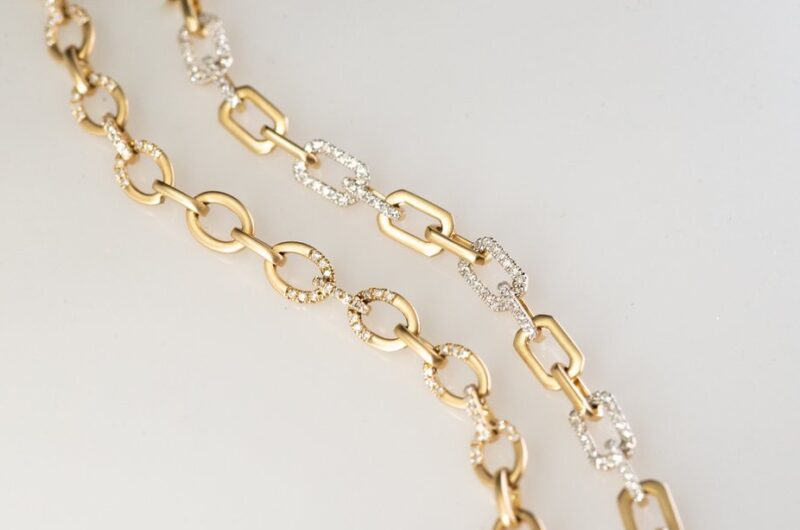 14k Gold Paperclip Link Diamond Bracelet