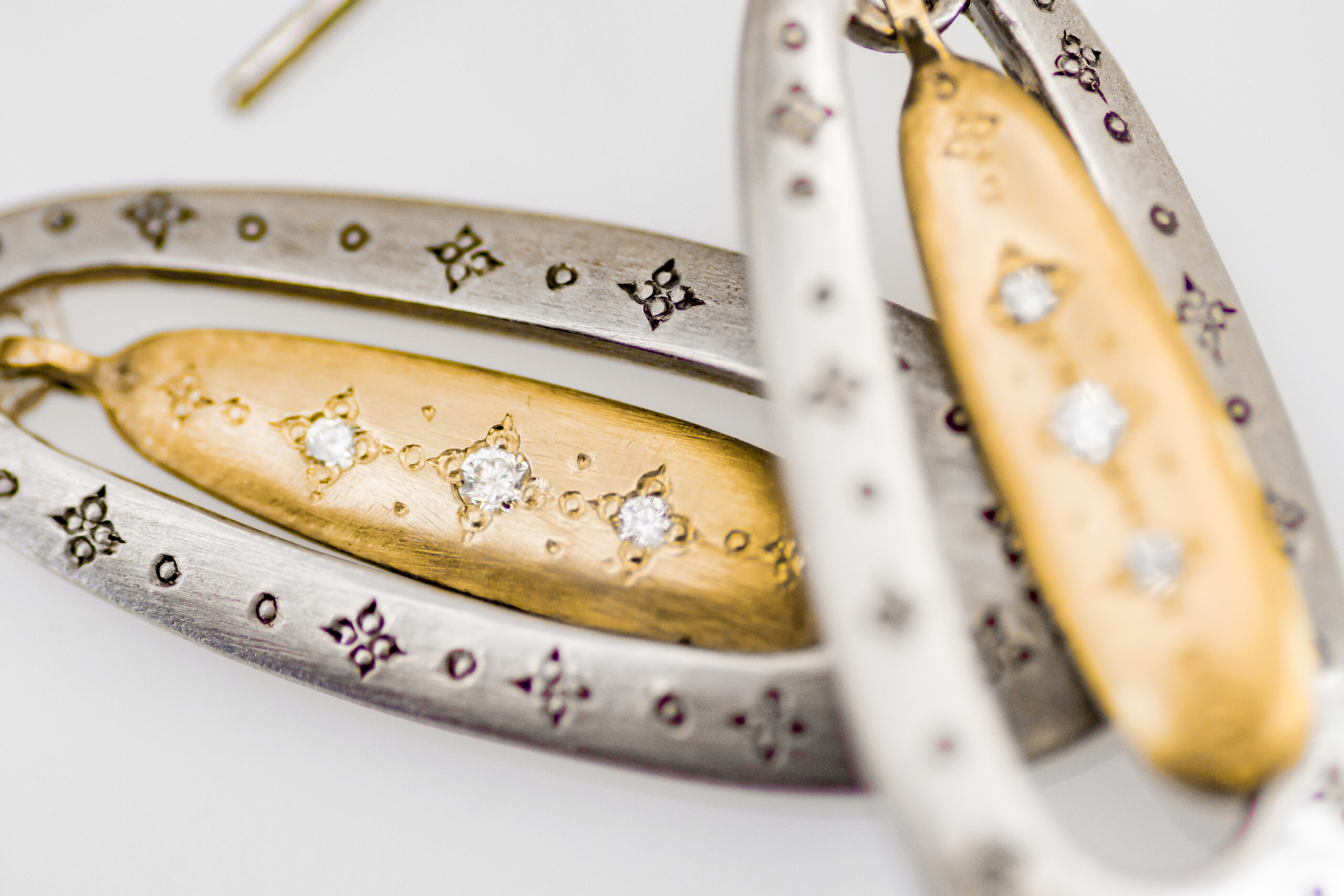 Mixed Metal "Shooting Star" Diamond Earrings - Image 2