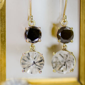 Black Diamond & Tourmaline Quartz Earrings