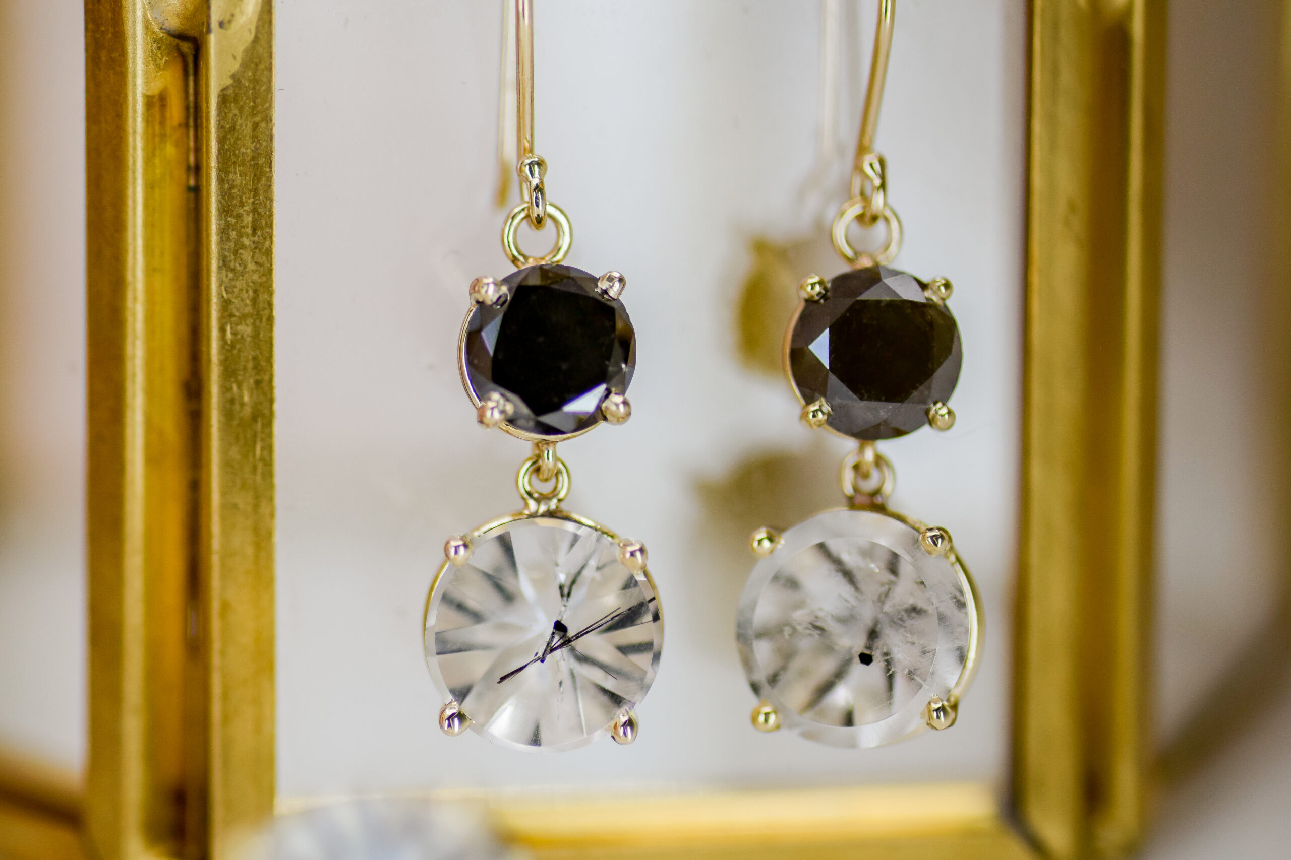 Black Diamond & Tourmaline Quartz Earrings