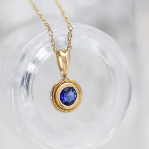 Blue Sapphire Milgrain Pendant