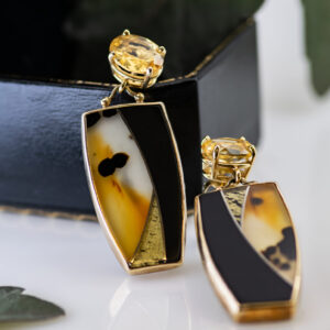 Onyx & Montana Agate Intarsia Earrings