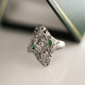 â’º Emerald & Diamond Shield Ring