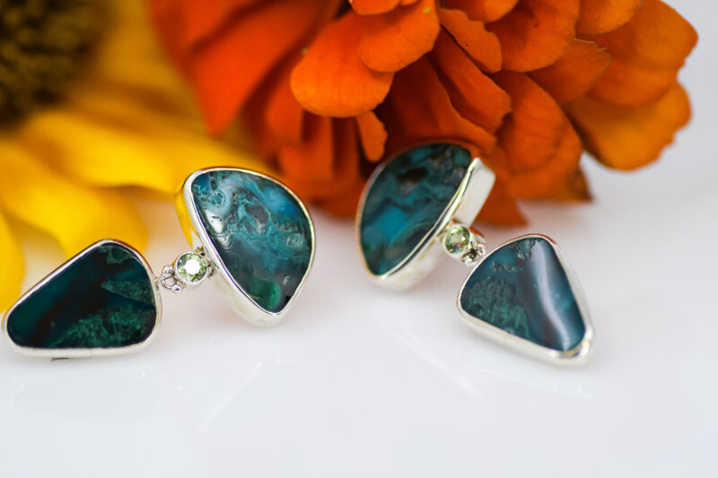 Chrysocolla and Demantoid Garnet Earrings