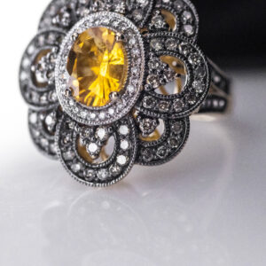 Ⓔ Citrine Milgrain Cocktail Ring