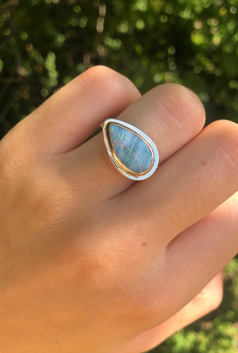 Australian Opal Ring- Silver and Rose Gold