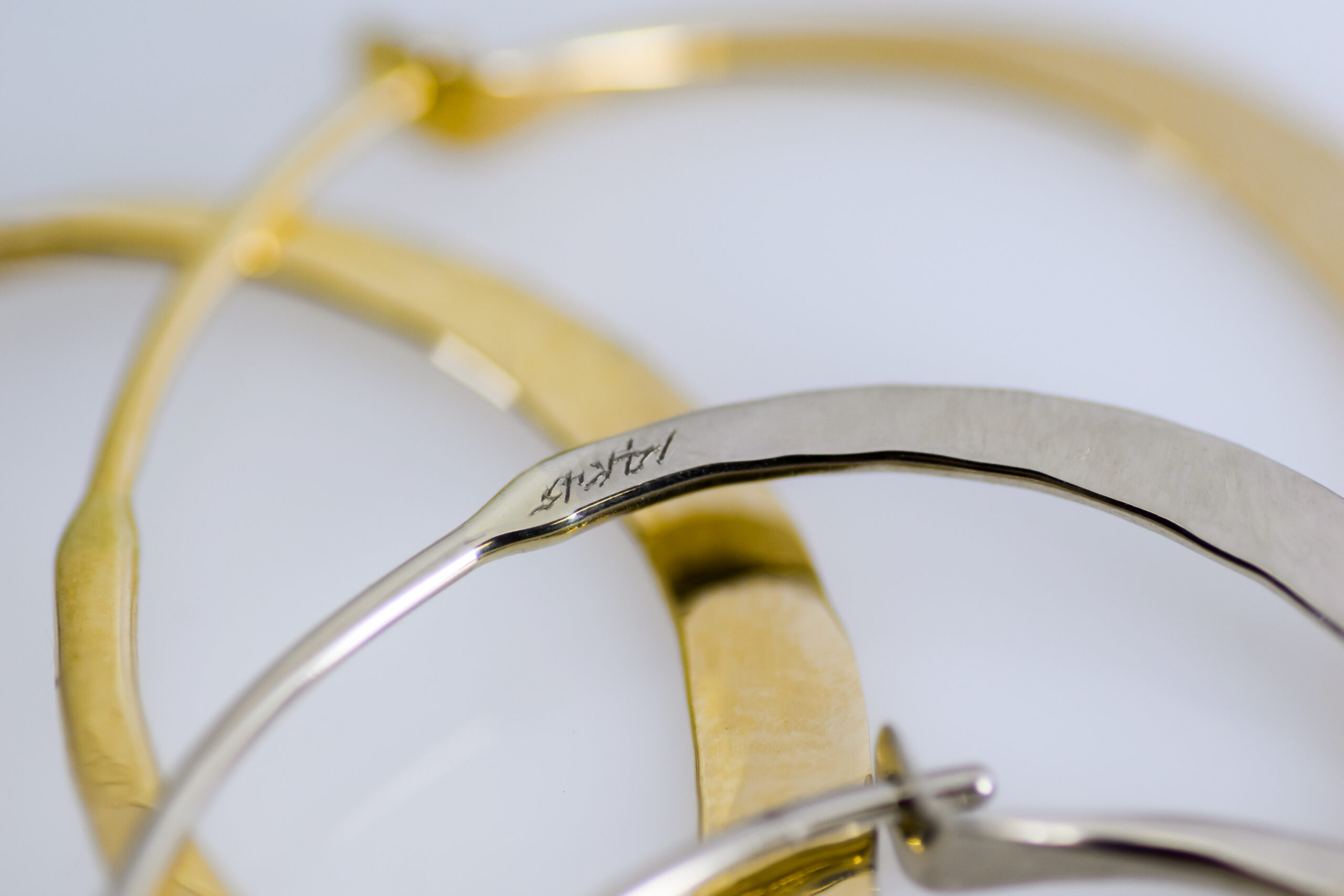 14k Round Hoop Earrings - Dapped Finish - Image 6