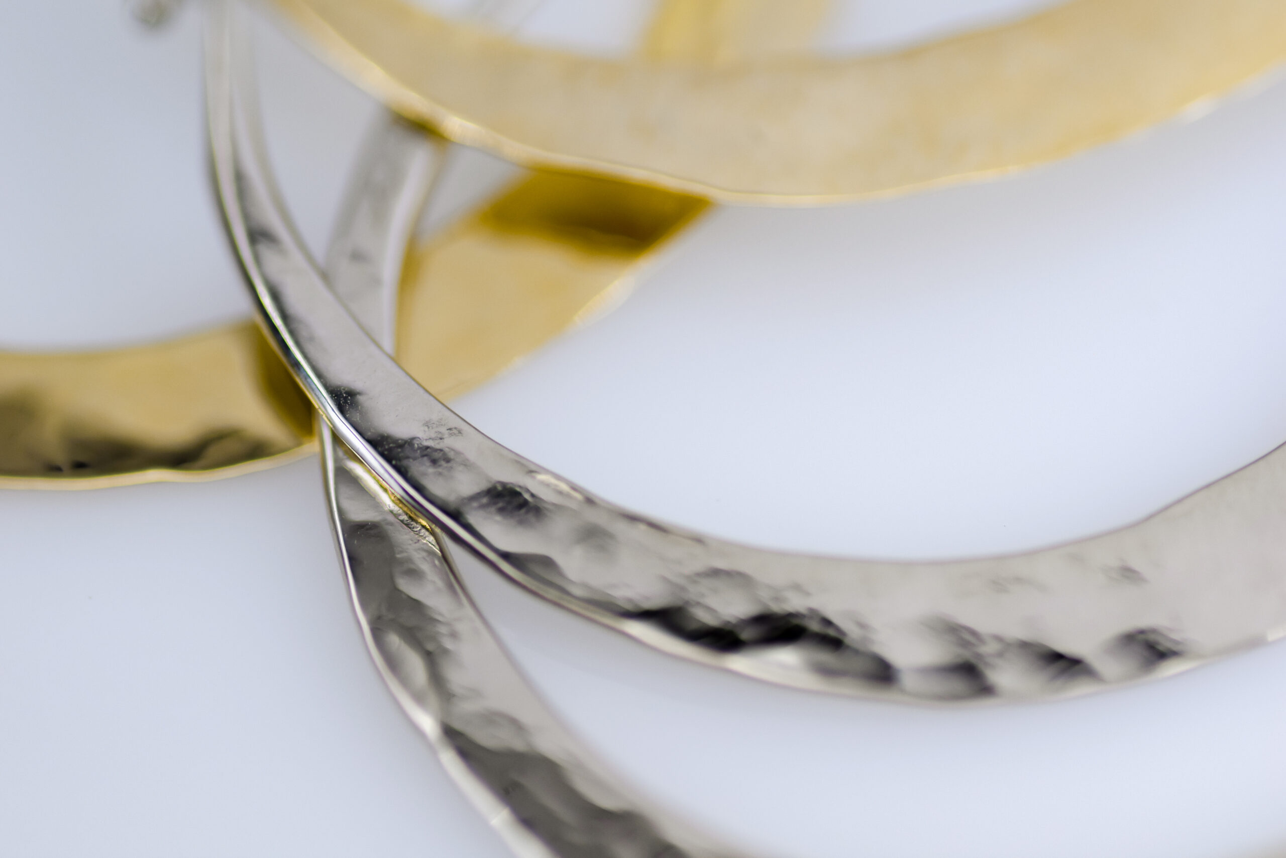 14k Round Hoop Earrings - Dapped Finish - Image 5