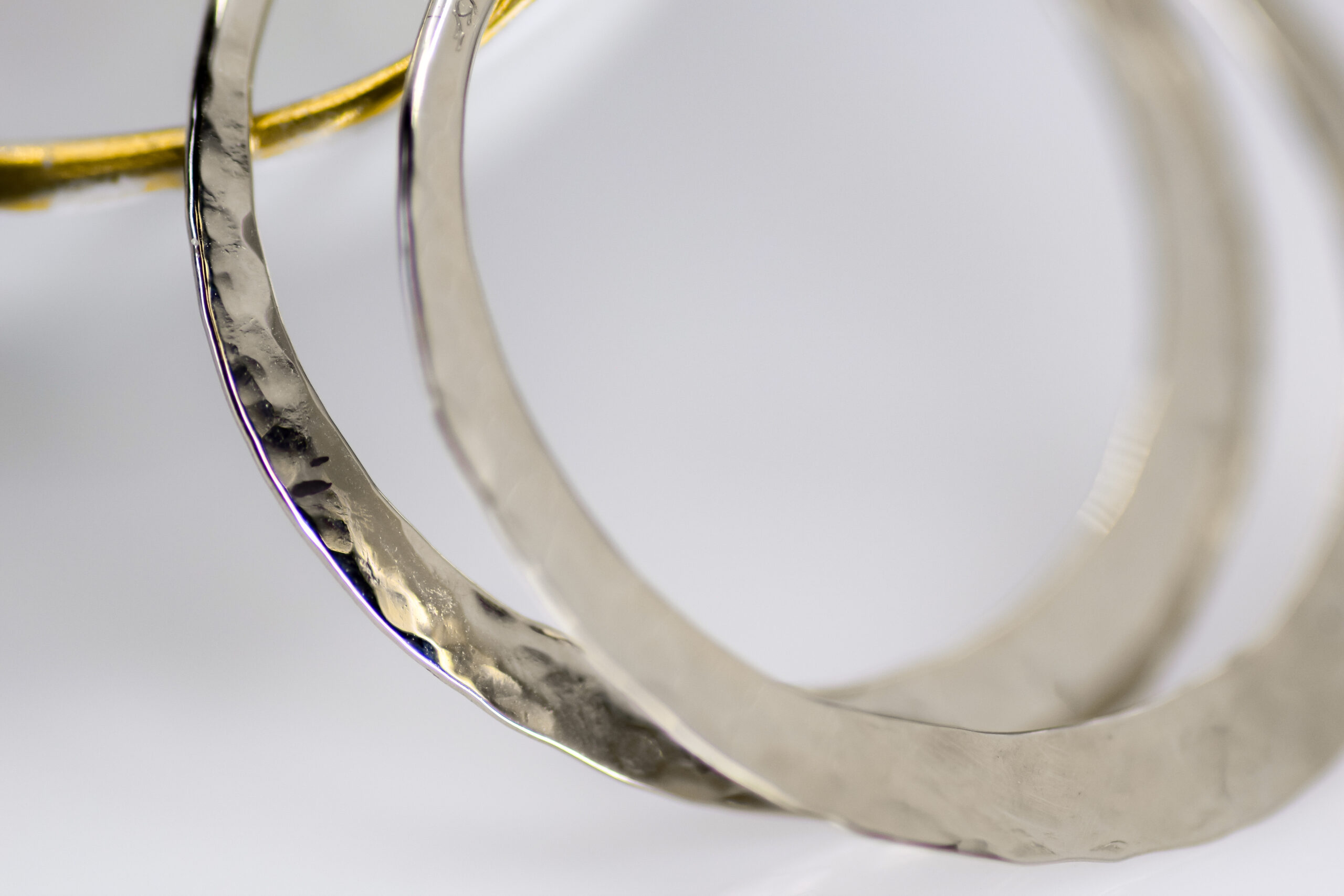 14k Round Hoop Earrings - Dapped Finish - Image 3