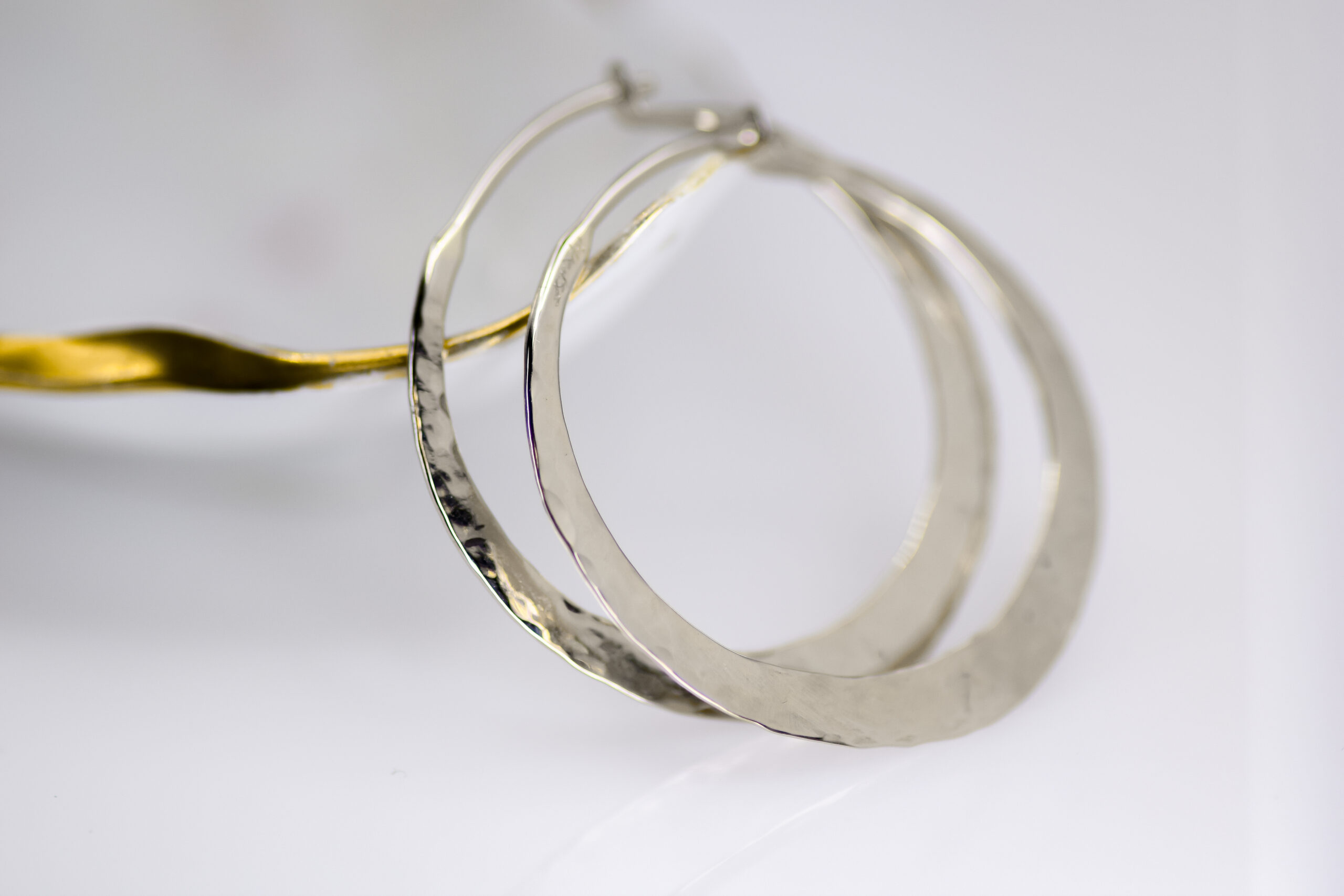 14k Round Hoop Earrings - Dapped Finish - Image 2