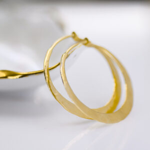 14k Round Hoop Earrings - Dapped Finish