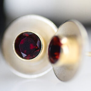 Garnet Mixed Metal Disk Earrings