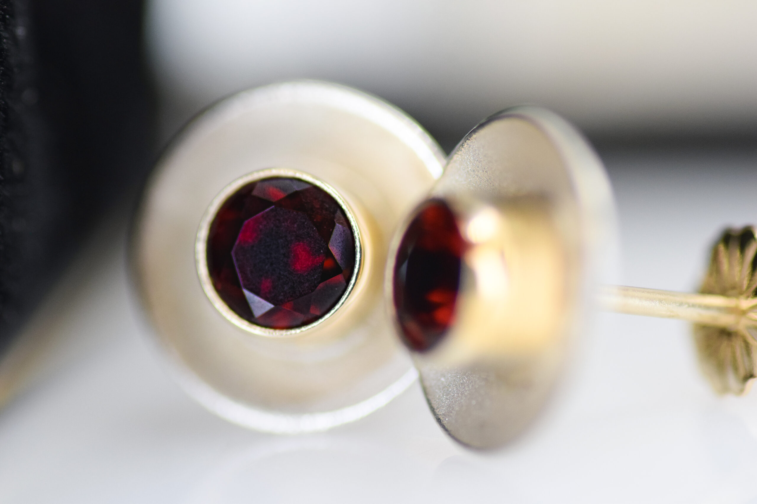 Garnet Mixed Metal Disk Earrings