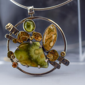 Rare Wavellite and Jasper Mixed Metal Pendant