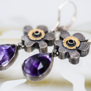 Mixed Metal Amethyst Flower Earrings