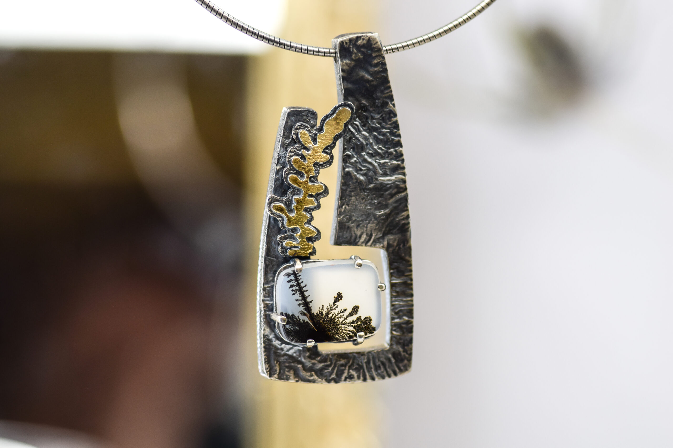 Dendritic Agate Mixed Metal Pendant