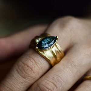 London Blue Topaz & Diamond Wrinkle Ring