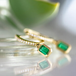Natural Emerald & Diamond Drop Earrings