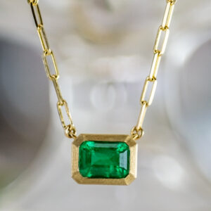 Natural Emerald & Paperclip Necklace