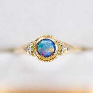 Opal & Diamond Milgrain Ring