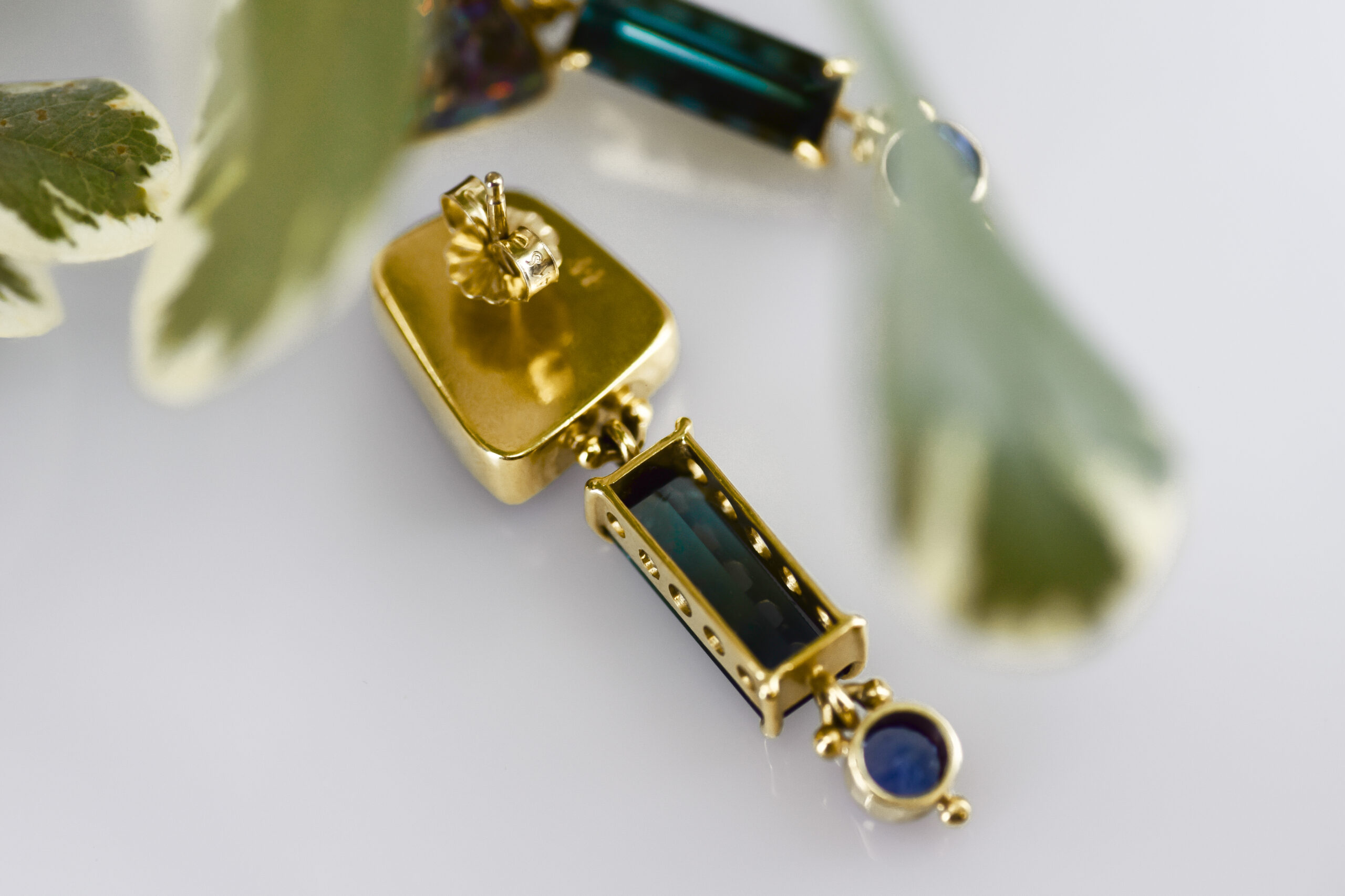 Opal, Indicolite Tourmaline, and Blue Sapphire Earrings - Image 9