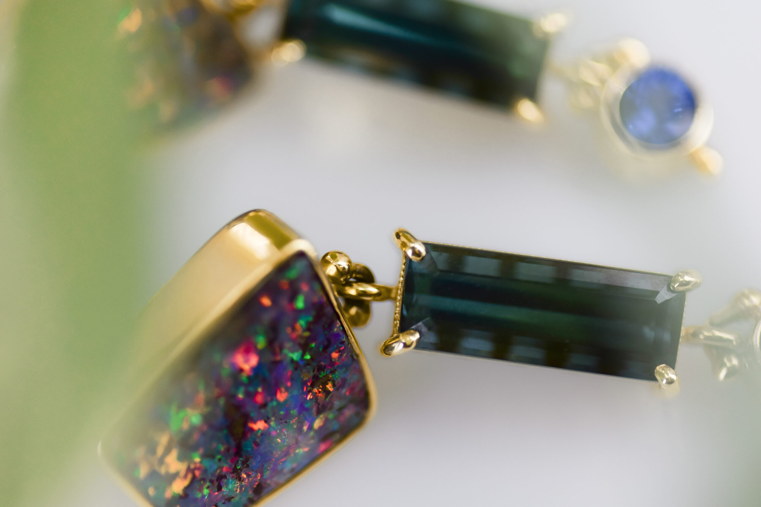 Opal, Indicolite Tourmaline, and Blue Sapphire Earrings - Image 8