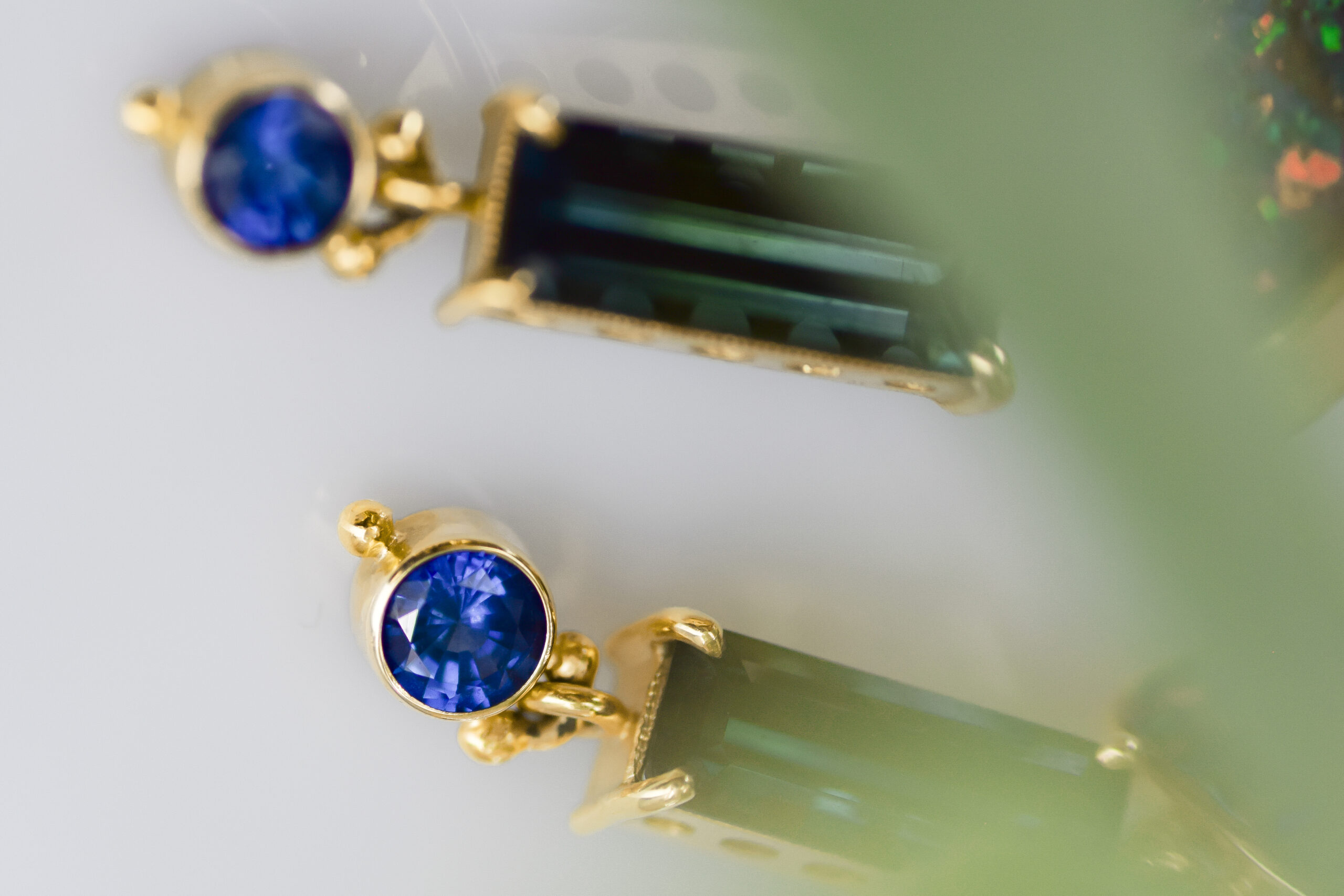 Opal, Indicolite Tourmaline, and Blue Sapphire Earrings - Image 7