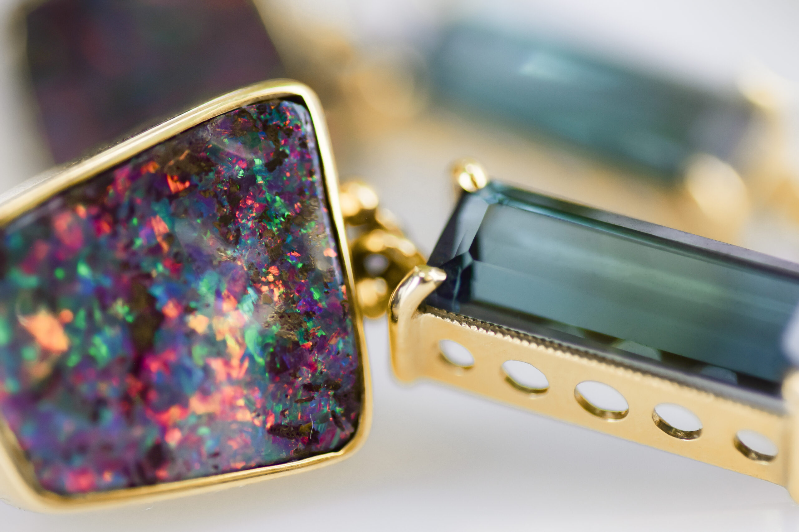 Opal, Indicolite Tourmaline, and Blue Sapphire Earrings - Image 6