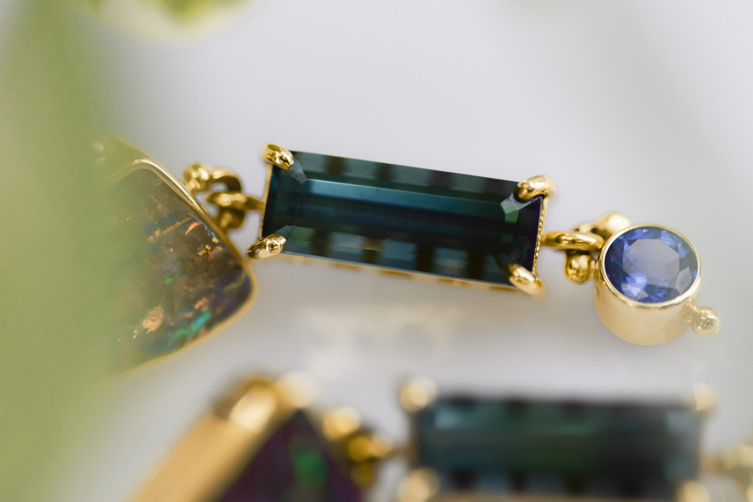 Opal, Indicolite Tourmaline, and Blue Sapphire Earrings - Image 4