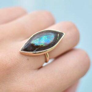 14k Yellow Gold Opalized Wood Ring
