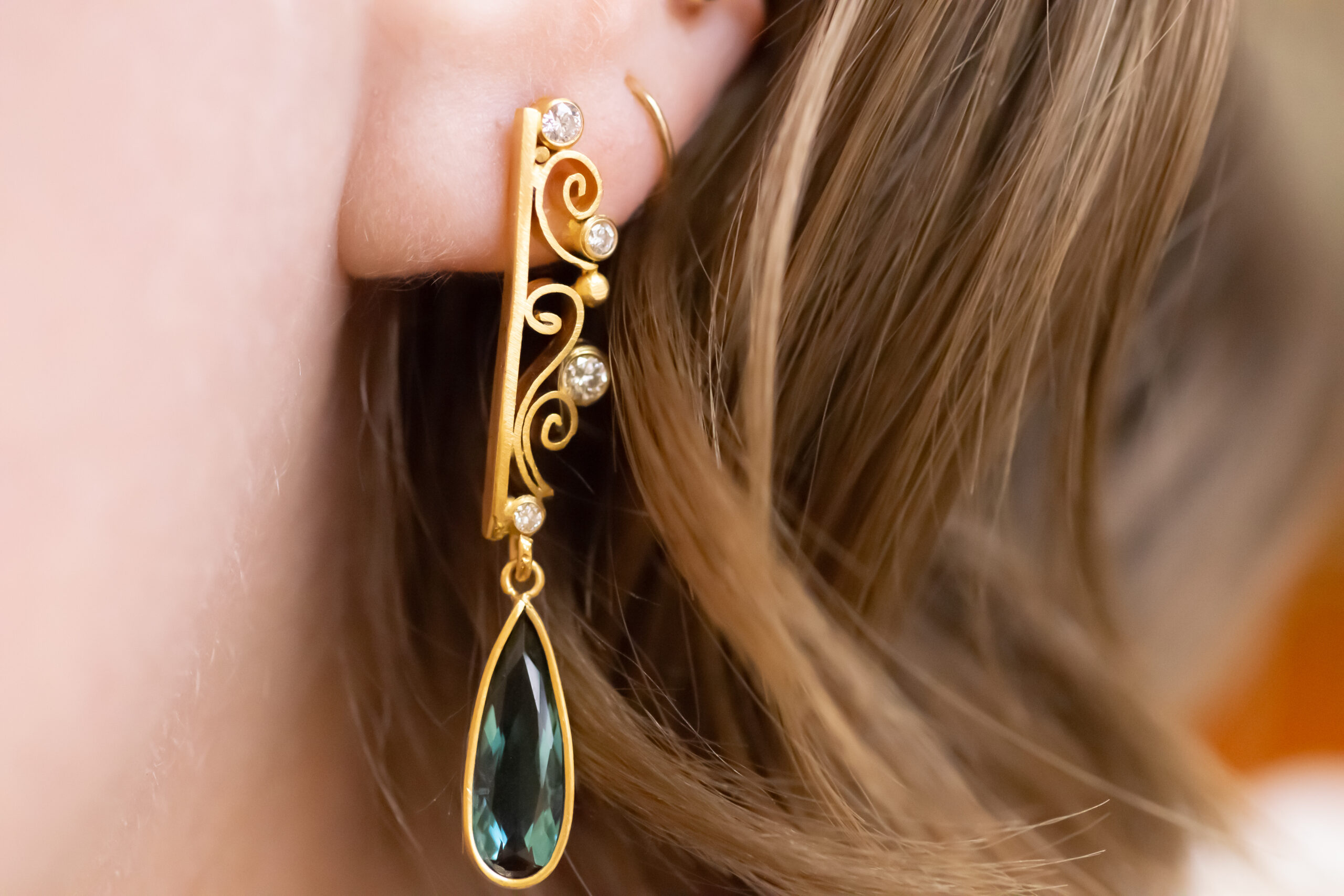 Indicolite Tourmaline Quilled Earrings - Image 3