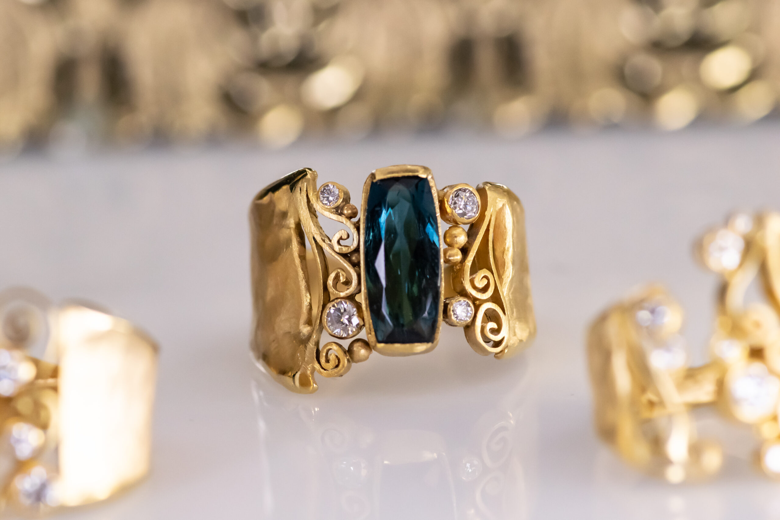 Indicolite Tourmaline Quilled Ring
