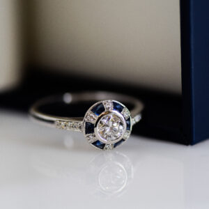 Ⓔ Blue Sapphire & Diamond Check Ring