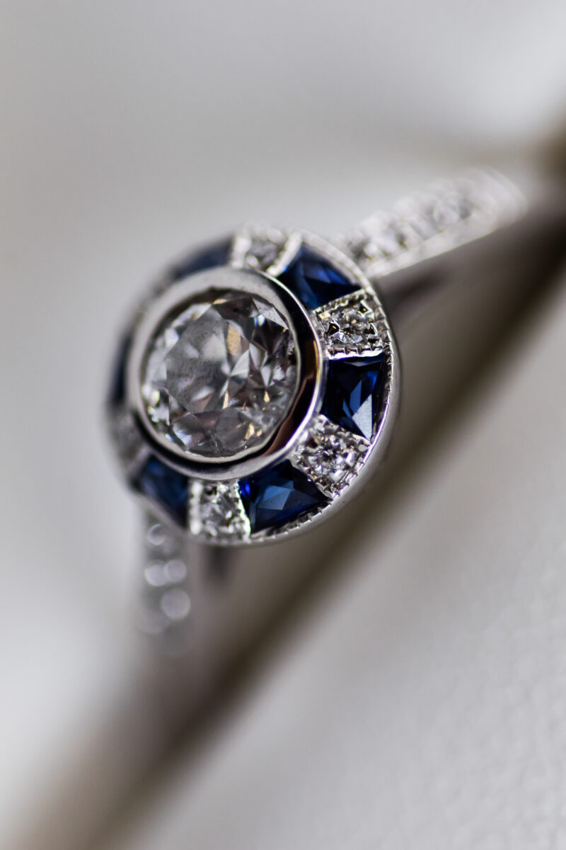 Blue Sapphire & Diamond Check Ring - The Jewelbox