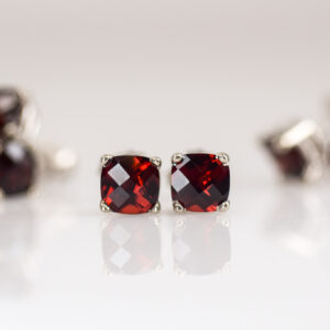 Almandine Garnet Checkerboard Studs