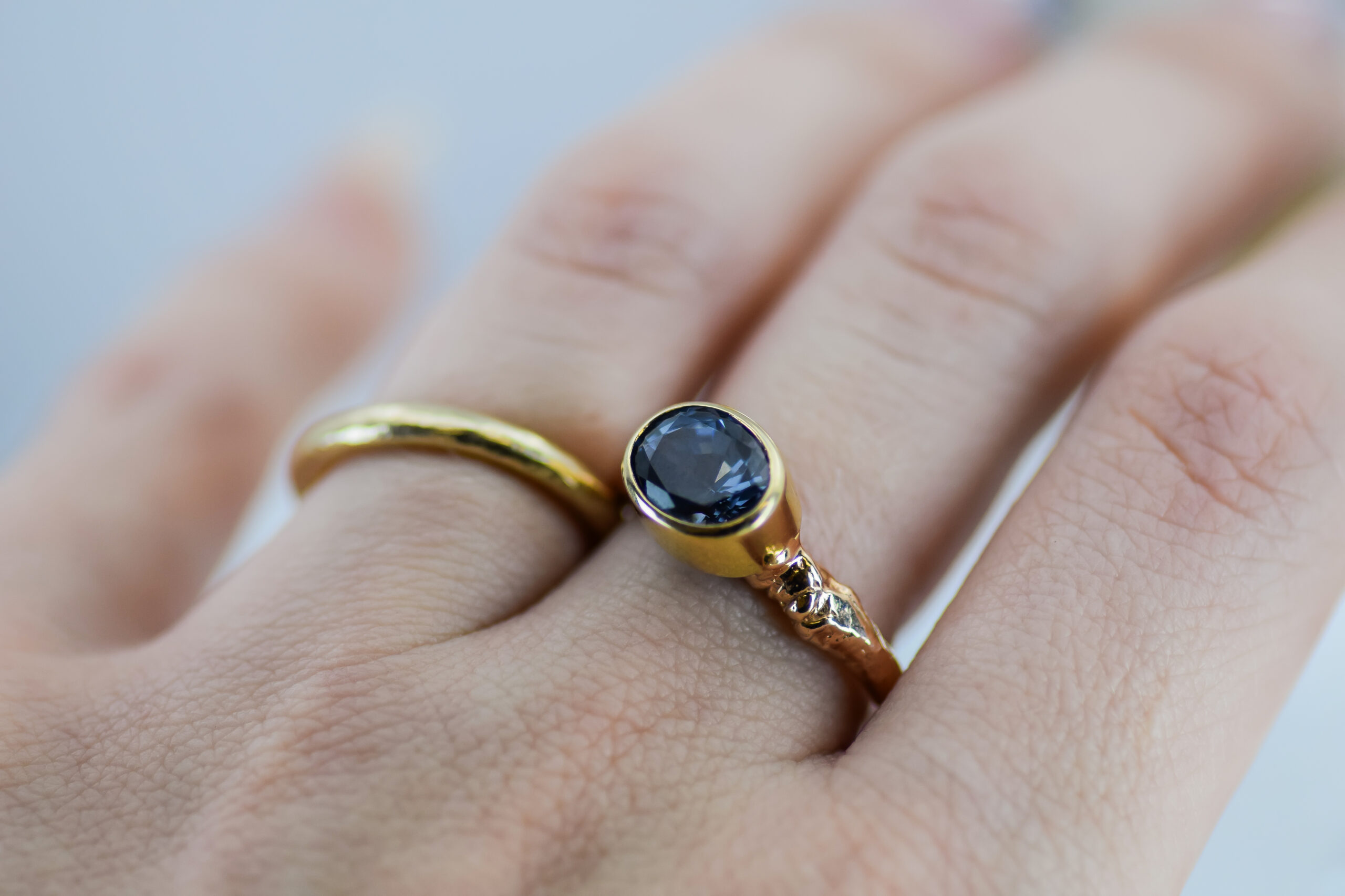 Blue Spinel Twig Ring