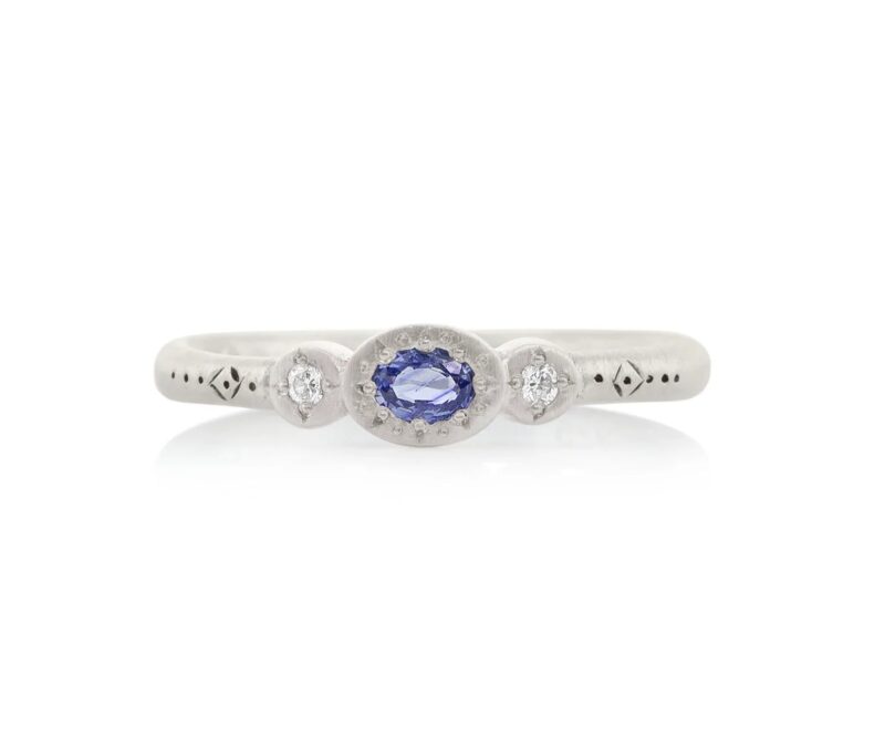 Harmony Oval Sapphire and Round Diamond Charm Ring
