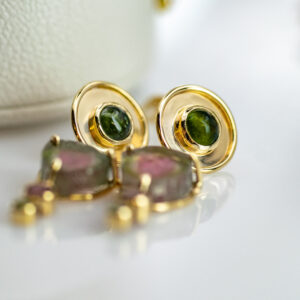 Long Watermelon Tourmaline Cairn Earrings