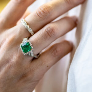 Natural Emerald Platinum & Diamond Ring