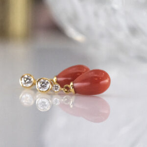 White Diamond & Coral Earrings