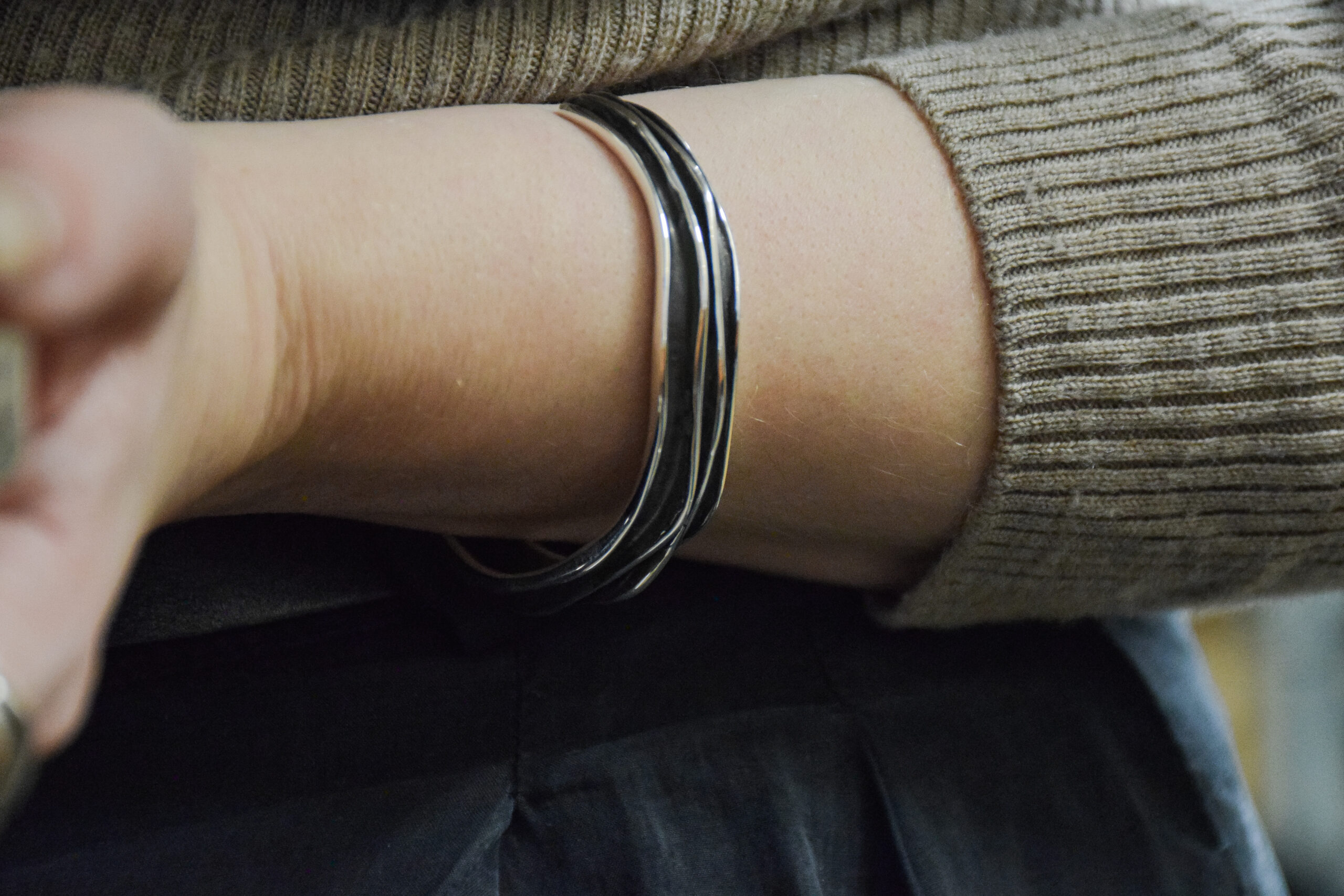 Oxidized Silver Waves Cuff Bracelet